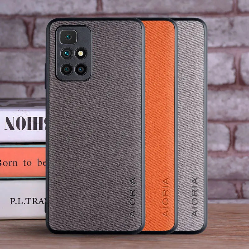 Capa para xiaomi redmi 10 2022 coque luxo têxtil pele de couro macio tpu duro pc telefone capa para xiaomi redmi 10