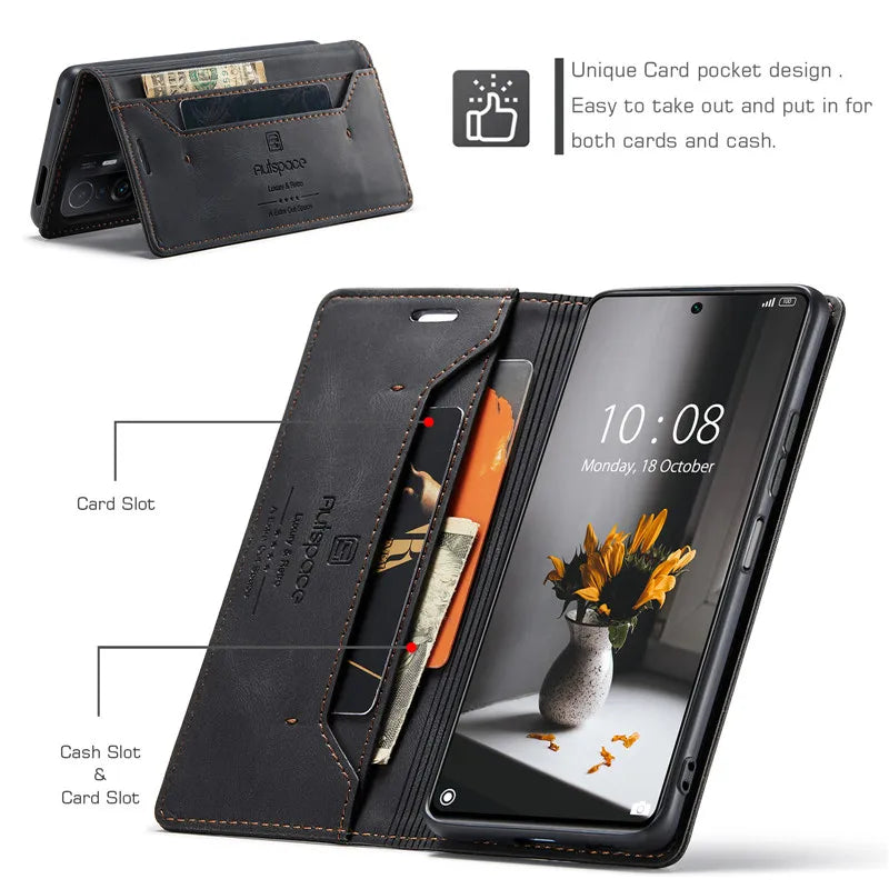 Xiaomi carteira de couro tampa magnética flip, caso do telefone, Mi 13T, 14 Pro, Mi11T, 10T, 12S, 13, 12, 11 Lite, 5G