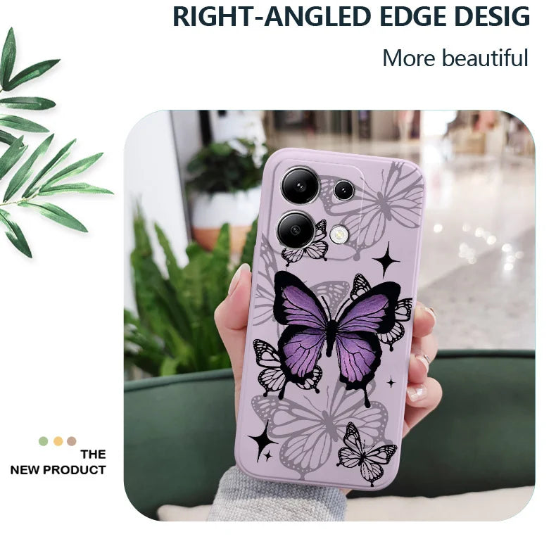 Capa Flying Butterfly Phone para Xiaomi, Capa de Silicone Líquido, Redmi Note 13, 12, 12S, 11, 11S, 10, 10S, 9, 9S Pro Plus, 4G, 5G