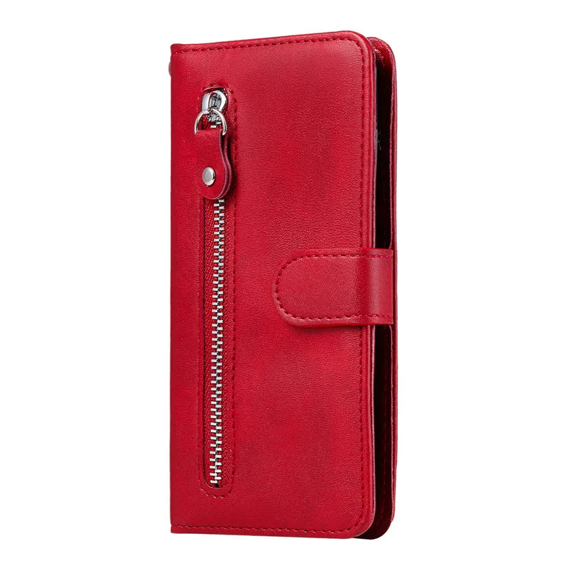 Capa de couro magnética flip para Samsung Galaxy, tampa do saco do telefone carteira, slot para cartão, zíper, A14, A24, 4G, A04, A04E, A04s, A34, A54, 5G