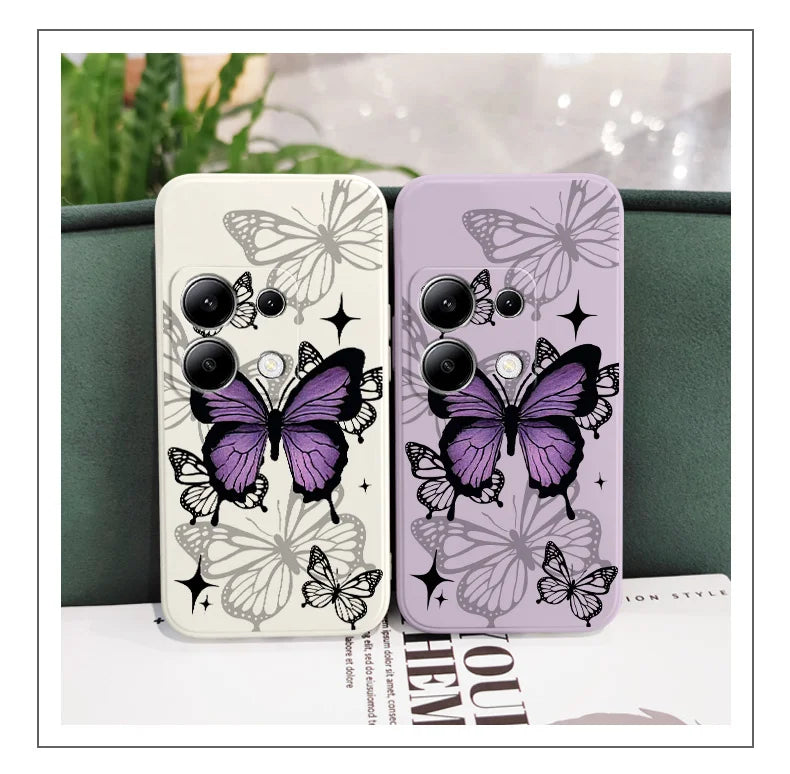 Capa Flying Butterfly Phone para Xiaomi, Capa de Silicone Líquido, Redmi Note 13, 12, 12S, 11, 11S, 10, 10S, 9, 9S Pro Plus, 4G, 5G