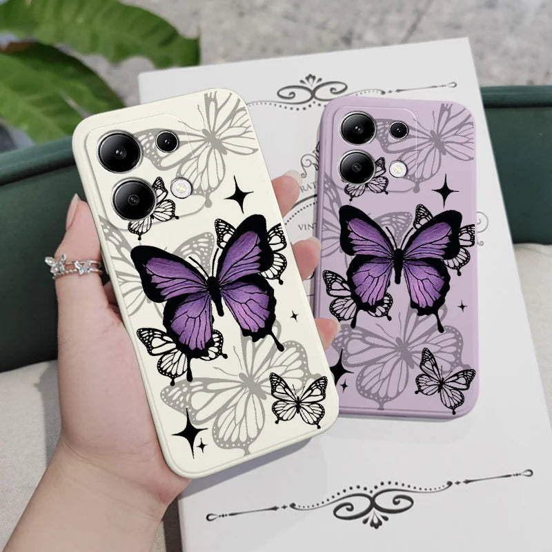 Capa Flying Butterfly Phone para Xiaomi, Capa de Silicone Líquido, Redmi Note 13, 12, 12S, 11, 11S, 10, 10S, 9, 9S Pro Plus, 4G, 5G