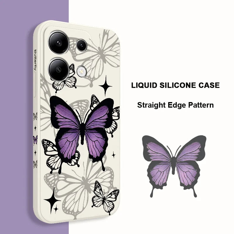 Capa Flying Butterfly Phone para Xiaomi, Capa de Silicone Líquido, Redmi Note 13, 12, 12S, 11, 11S, 10, 10S, 9, 9S Pro Plus, 4G, 5G