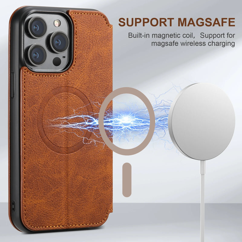 SUTEENI-Capa De Telefone De Couro Magsafe Para Iphone,  De Luxo, Carteira Ultra Flip, Porta-Cartão, 12, 13, 14, 15 Pro Max