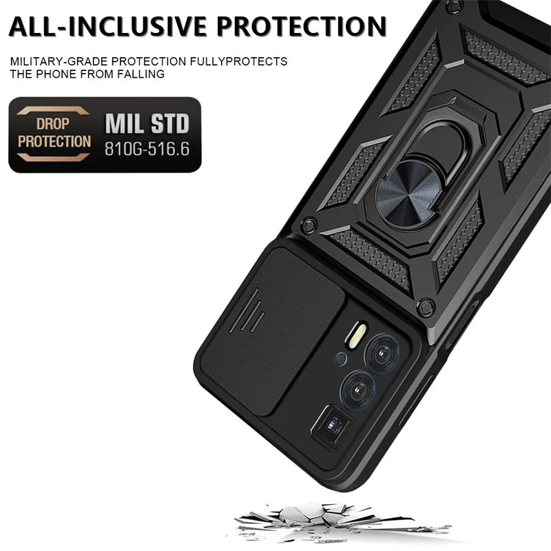 Capa com tampo da câmera deslizante para motorola edge 20 pro, armadura com suporte magnético