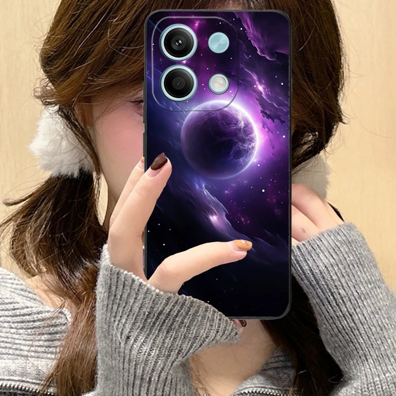 Capa de telefone preta Soft Shell, Capa para celular Universe Star, Xiaomi Redmi Note 13 12 11 10 9 8 7 6 S A Pro Lite Plus 5G