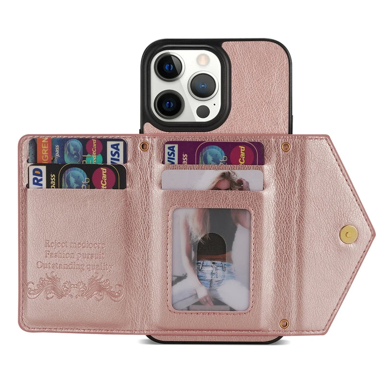 Capa de Couro Crossbody para iPhone, Carteira de Cartão Lateral, Zipper Flip, iPhone 11, 12, 13, 14, 15