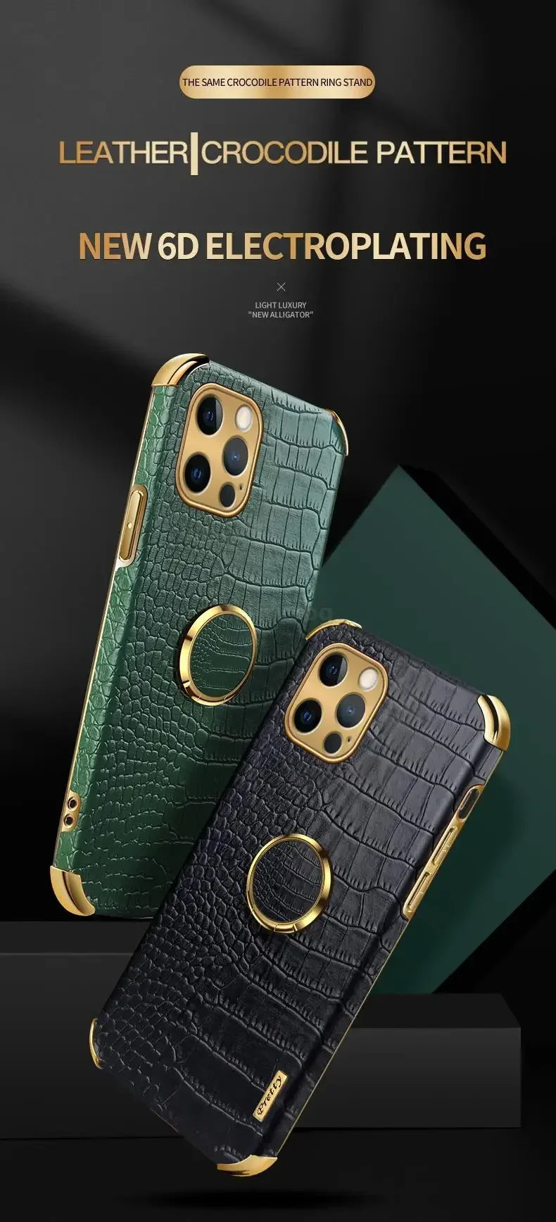 Capa de couro de crocodilo para iPhone, anel magnético à prova de choque, Iphone 13, 14, 15