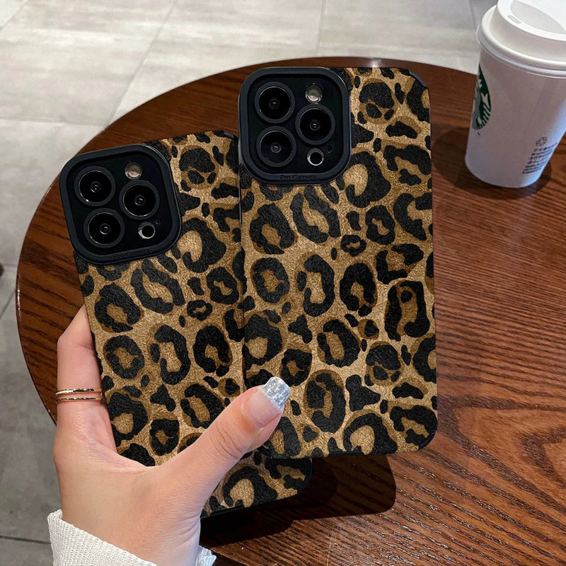 Capa de couro de silicone leopardo para iphone, capa à prova de choque macio,  iphone 15, 14, Pro Max, iphone 11, iphone 12 mini, iphone SE, iphone 7, iphone 8 plus, iPhone X, iPhone XR, iPhone XS