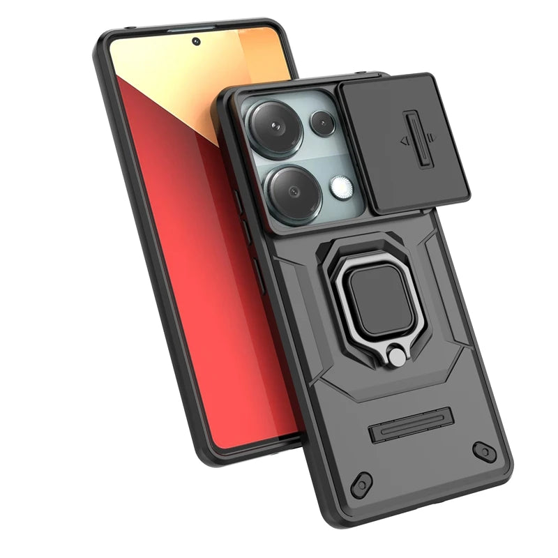 Armor Slide Camera Lens Proteção Capa, Anel Stand Cases para Xiaomi Redmi Note 13 Pro, 4G