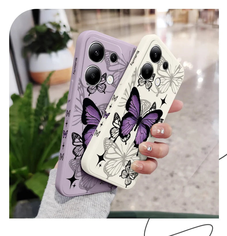 Capa Flying Butterfly Phone para Xiaomi, Capa de Silicone Líquido, Redmi Note 13, 12, 12S, 11, 11S, 10, 10S, 9, 9S Pro Plus, 4G, 5G