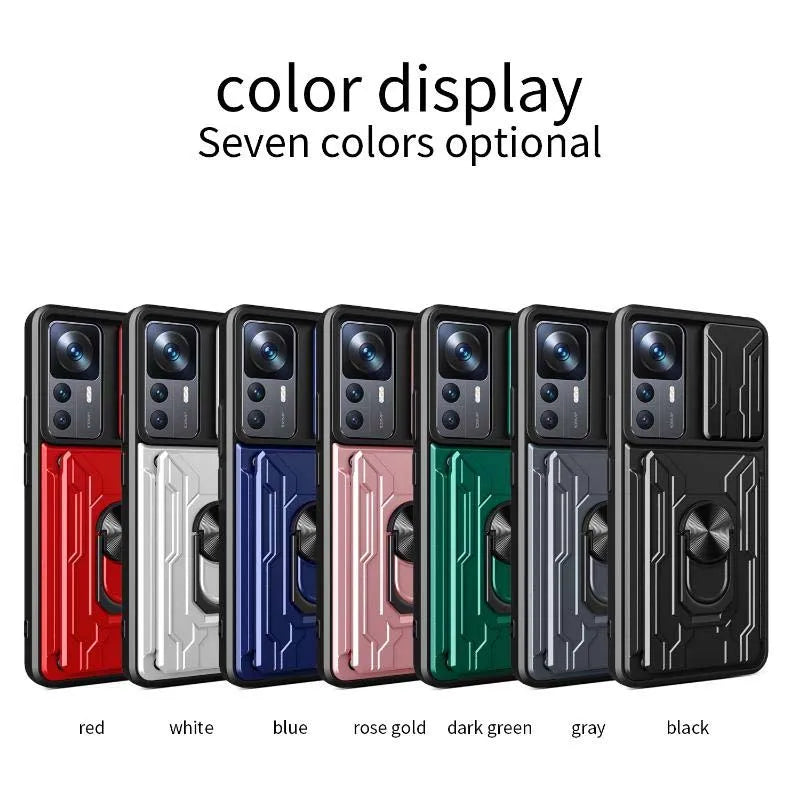 Slot Cover para cartão de grau militar, anel de suporte deslizante, 360 câmera magnética, apto para Redmi Note 13, 12, 11Pro, Xiaomi 13T Pro, Poco X3 Pro