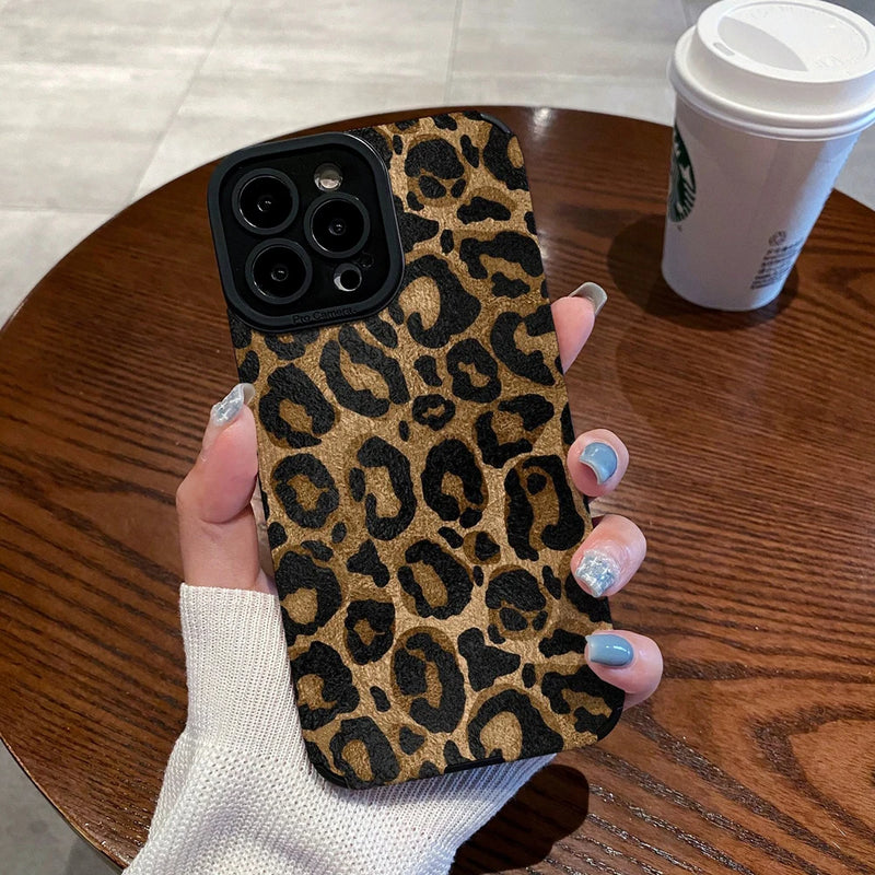 Capa de couro de silicone leopardo para iphone, capa à prova de choque macio,  iphone 15, 14, Pro Max, iphone 11, iphone 12 mini, iphone SE, iphone 7, iphone 8 plus, iPhone X, iPhone XR, iPhone XS