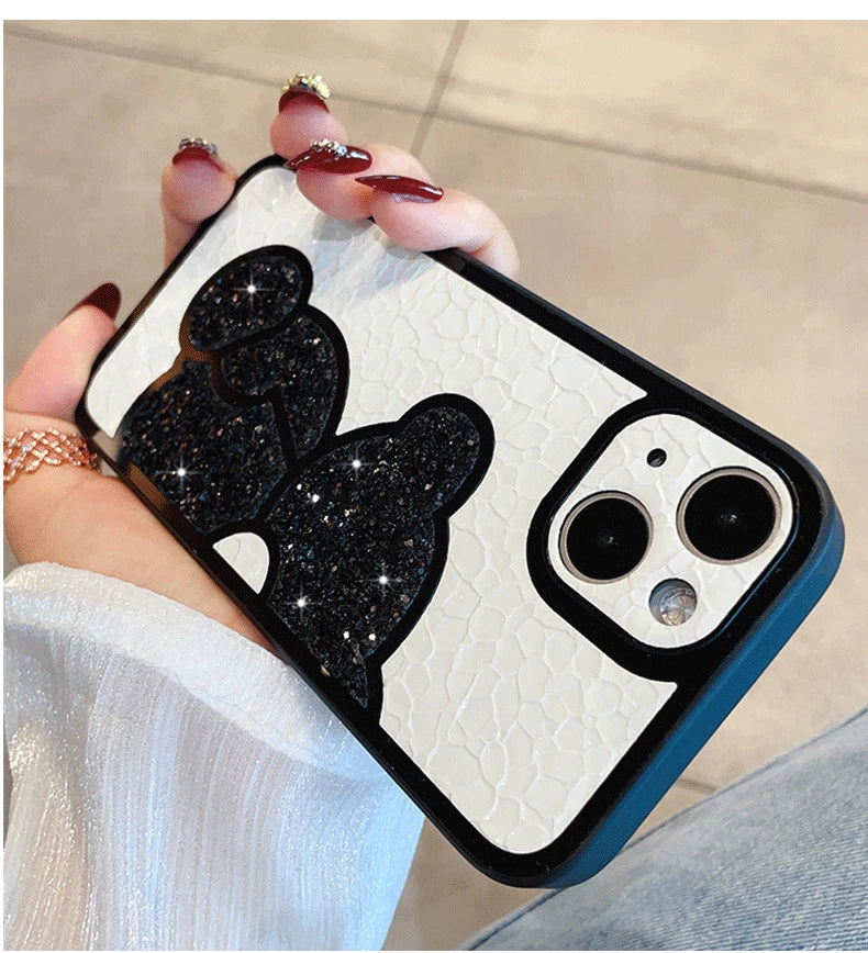 Capa macia de couro bonito coreano glitter bear para iphone  XS, XR, X, 11, 12, 13, 14