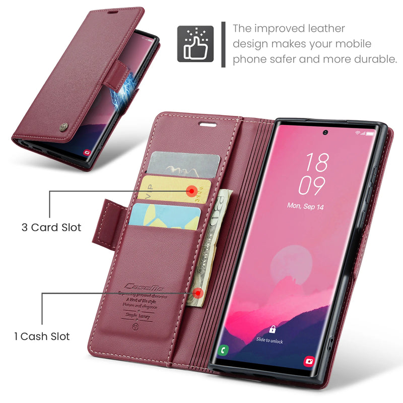 Carteira de couro de negócios Flip Cover, Case para Samsung Galaxy, S24 Ultra, S23, S20, S21, Note10, 20 Herder, Luxo