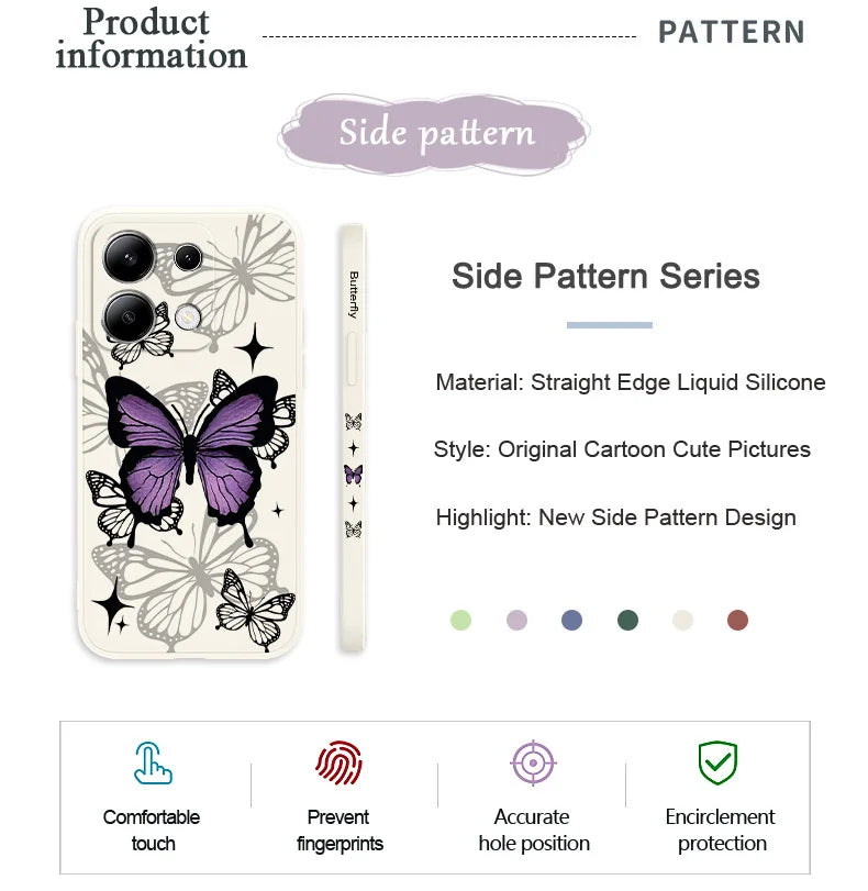 Capa Flying Butterfly Phone para Xiaomi, Capa de Silicone Líquido, Redmi Note 13, 12, 12S, 11, 11S, 10, 10S, 9, 9S Pro Plus, 4G, 5G