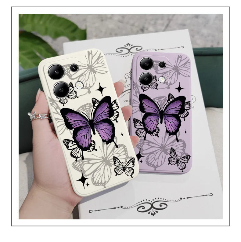 Capa Flying Butterfly Phone para Xiaomi, Capa de Silicone Líquido, Redmi Note 13, 12, 12S, 11, 11S, 10, 10S, 9, 9S Pro Plus, 4G, 5G