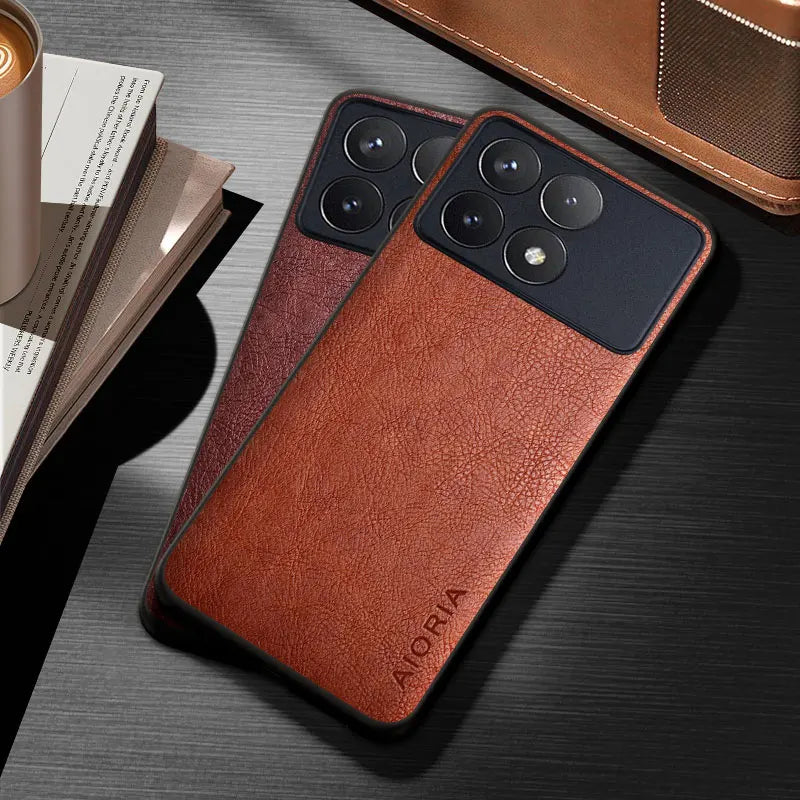 Capa de couro clássico para xiaomi poco x6, x5, x3 pro, nfc, gt, cor sólida, durável