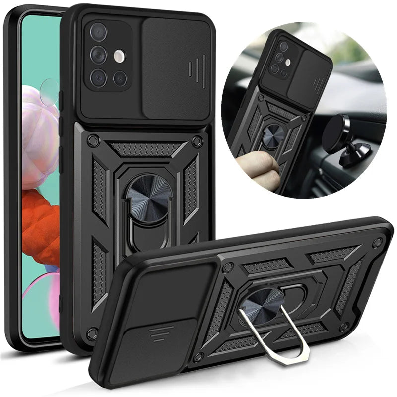 Capa à prova de choque para Samsung Galaxy, Suporte do anel magnético do carro, Capa Push Pull Camera Protect, A11, A31, A51, A71, M11, M51, A21s