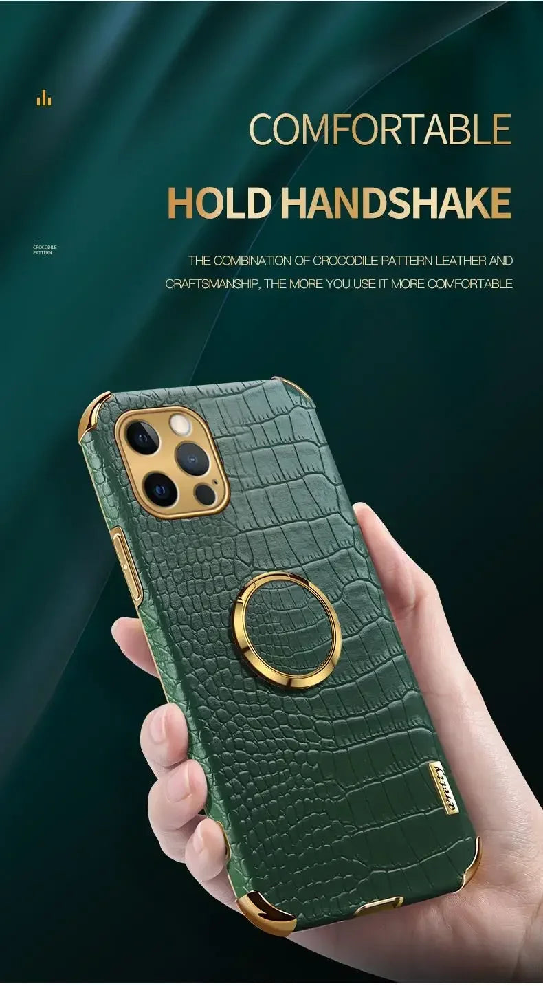 Capa de couro de crocodilo para iPhone, anel magnético à prova de choque, Iphone 13, 14, 15