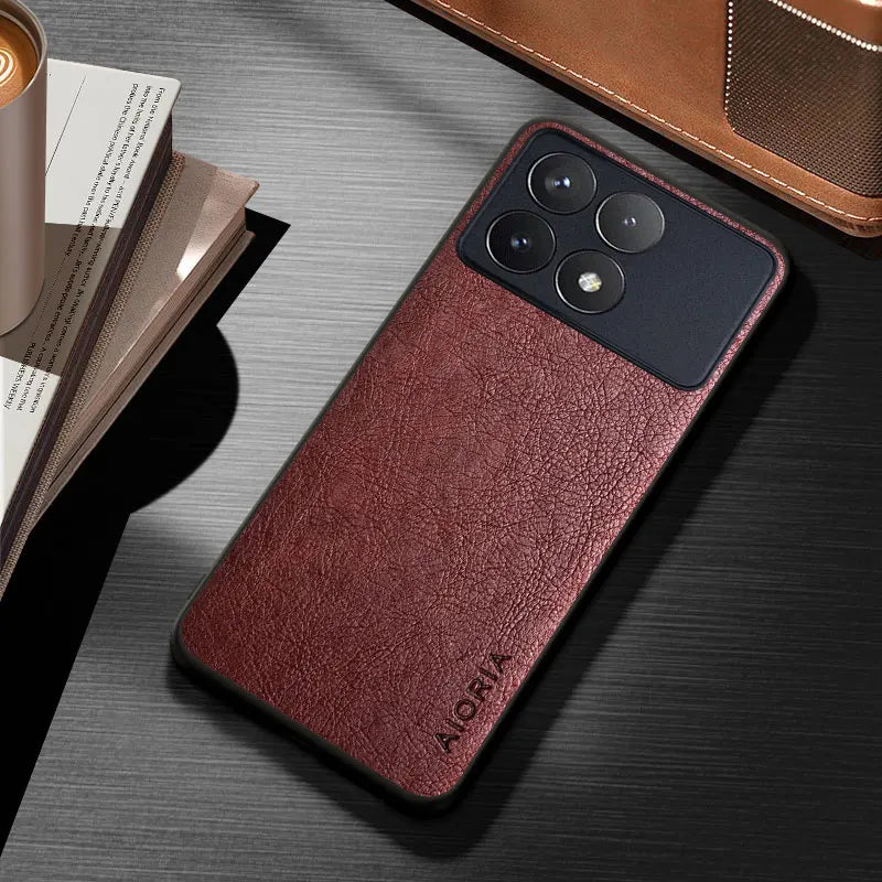 Capa de couro clássico para xiaomi poco x6, x5, x3 pro, nfc, gt, cor sólida, durável