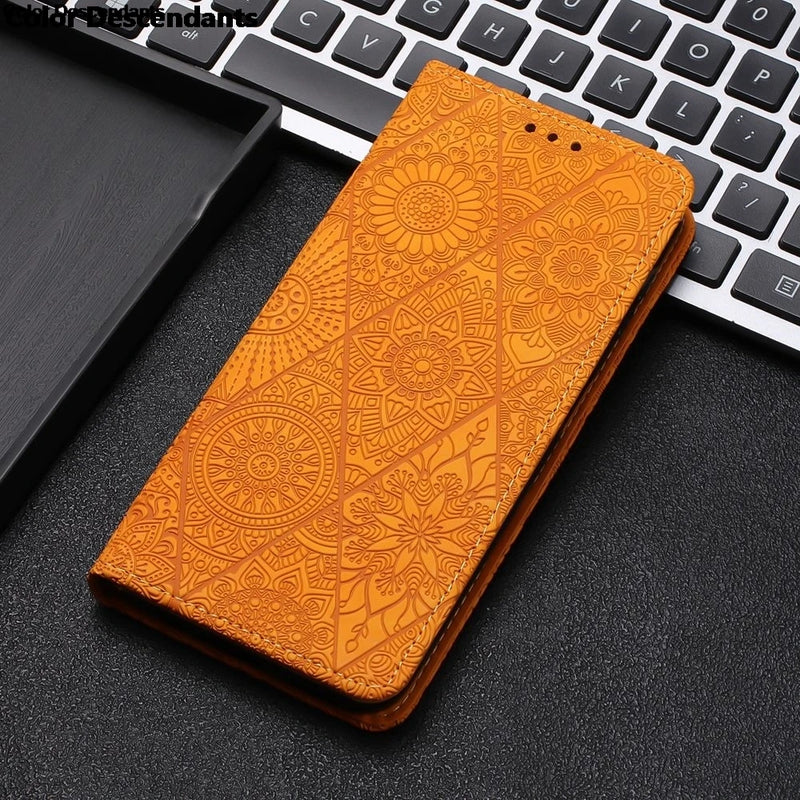 Caixa de telefone de couro magnético, retro Embossing Flip Wallet, tampa traseira para Samsung Galaxy A12, A22, A42, M32, F22, M22, A21S