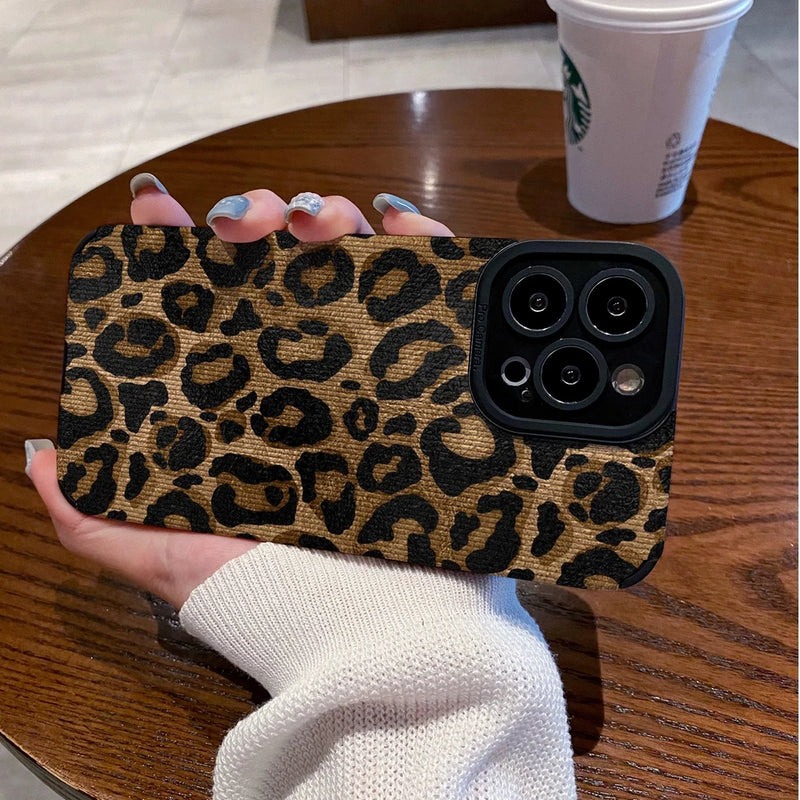 Capa de couro de silicone leopardo para iphone, capa à prova de choque macio,  iphone 15, 14, Pro Max, iphone 11, iphone 12 mini, iphone SE, iphone 7, iphone 8 plus, iPhone X, iPhone XR, iPhone XS