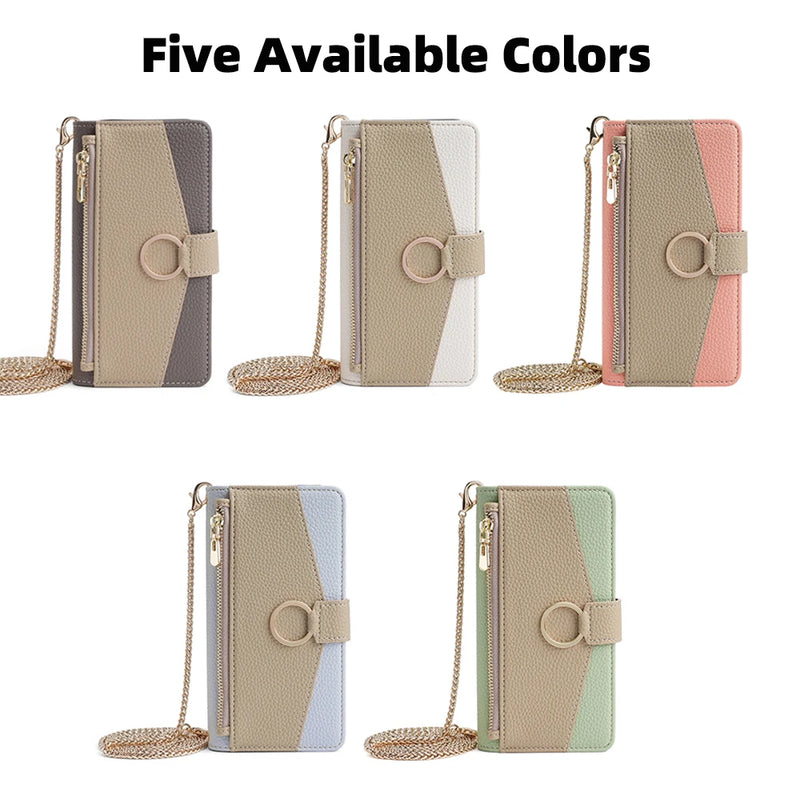 Soft PU Bolsa Carteira de Couro com Espelhos Cadeia, Capa Titular do Cartão, iPhone 14, 13, 12, 11, XR, XS, Max, X-XS, Pro Plus, 6-6S, 7 a 8, CI2