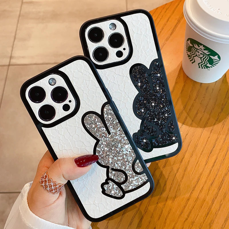 Capa macia de couro bonito coreano glitter bear para iphone  XS, XR, X, 11, 12, 13, 14