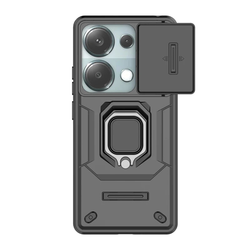 Armor Slide Camera Lens Proteção Capa, Anel Stand Cases para Xiaomi Redmi Note 13 Pro, 4G