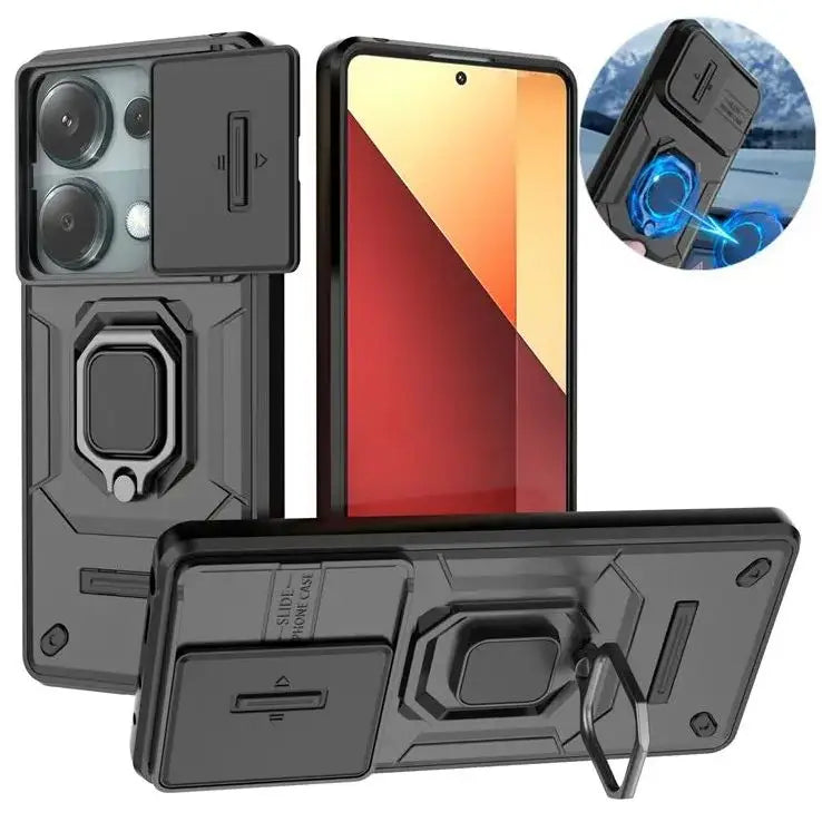 Armor Slide Camera Lens Proteção Capa, Anel Stand Cases para Xiaomi Redmi Note 13 Pro, 4G