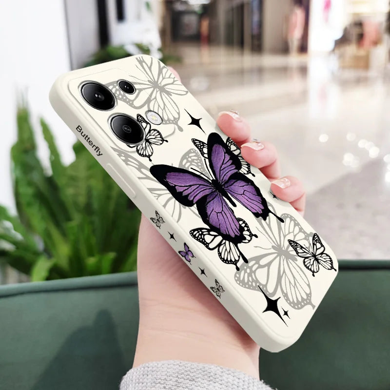 Capa Flying Butterfly Phone para Xiaomi, Capa de Silicone Líquido, Redmi Note 13, 12, 12S, 11, 11S, 10, 10S, 9, 9S Pro Plus, 4G, 5G