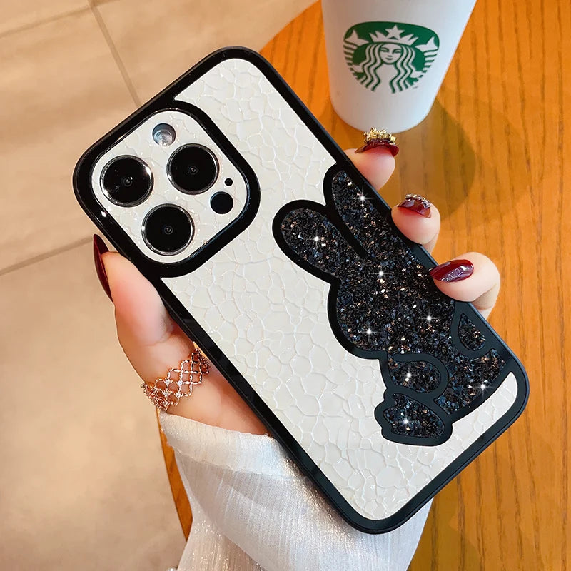 Capa macia de couro bonito coreano glitter bear para iphone  XS, XR, X, 11, 12, 13, 14