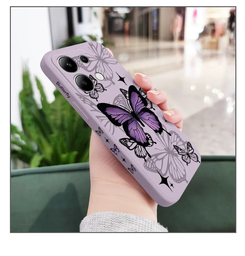 Capa Flying Butterfly Phone para Xiaomi, Capa de Silicone Líquido, Redmi Note 13, 12, 12S, 11, 11S, 10, 10S, 9, 9S Pro Plus, 4G, 5G