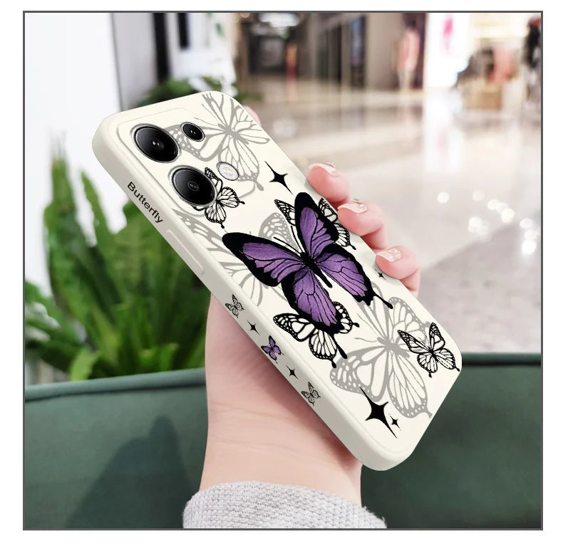 Capa Flying Butterfly Phone para Xiaomi, Capa de Silicone Líquido, Redmi Note 13, 12, 12S, 11, 11S, 10, 10S, 9, 9S Pro Plus, 4G, 5G