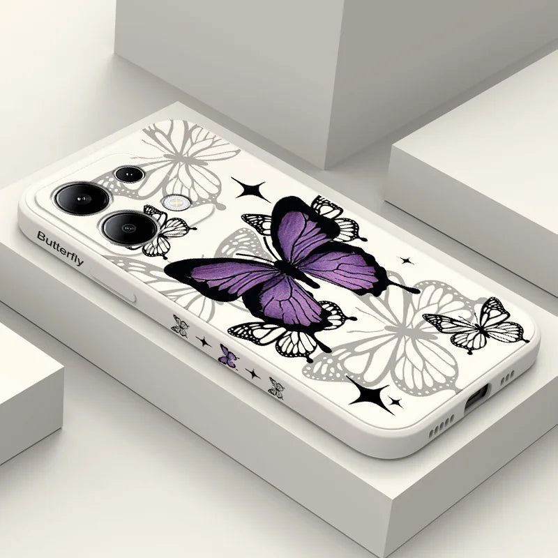 Capa Flying Butterfly Phone para Xiaomi, Capa de Silicone Líquido, Redmi Note 13, 12, 12S, 11, 11S, 10, 10S, 9, 9S Pro Plus, 4G, 5G