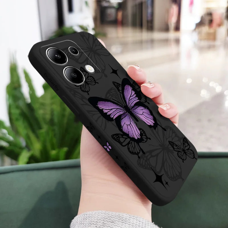 Capa Flying Butterfly Phone para Xiaomi, Capa de Silicone Líquido, Redmi Note 13, 12, 12S, 11, 11S, 10, 10S, 9, 9S Pro Plus, 4G, 5G