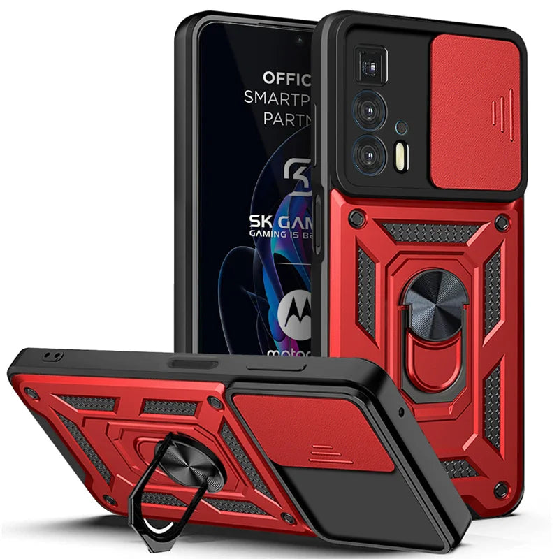 Capa com tampo da câmera deslizante para motorola edge 20 pro, armadura com suporte magnético