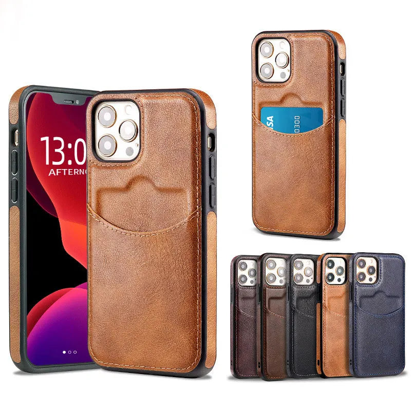 Caso luxuoso do couro do plutônio para o iPhone 11, 12, 13, 14, 15 - PRO, PROMAX, PLUS, Mini