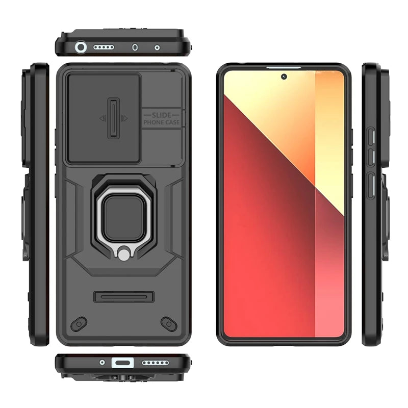 Armor Slide Camera Lens Proteção Capa, Anel Stand Cases para Xiaomi Redmi Note 13 Pro, 4G