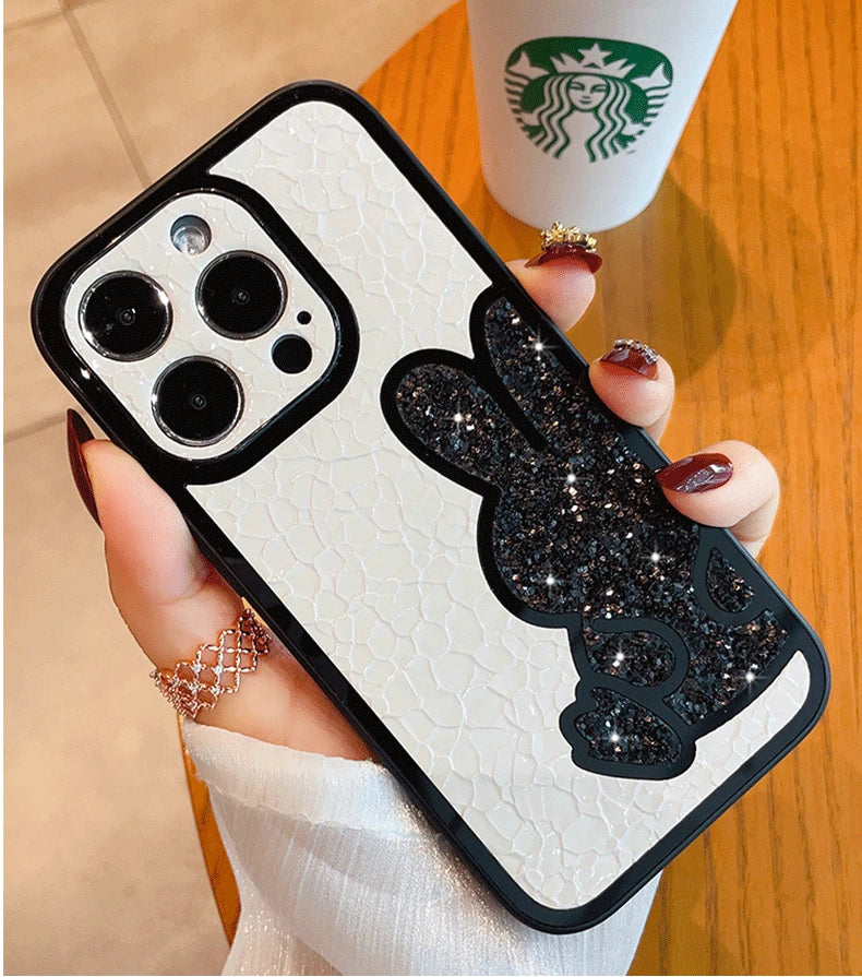 Capa macia de couro bonito coreano glitter bear para iphone  XS, XR, X, 11, 12, 13, 14