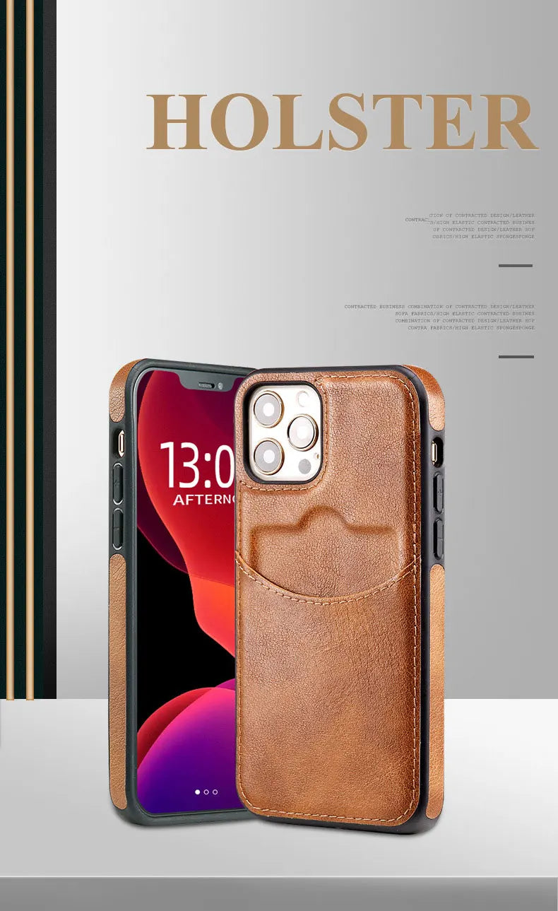 Caso luxuoso do couro do plutônio para o iPhone 11, 12, 13, 14, 15 - PRO, PROMAX, PLUS, Mini