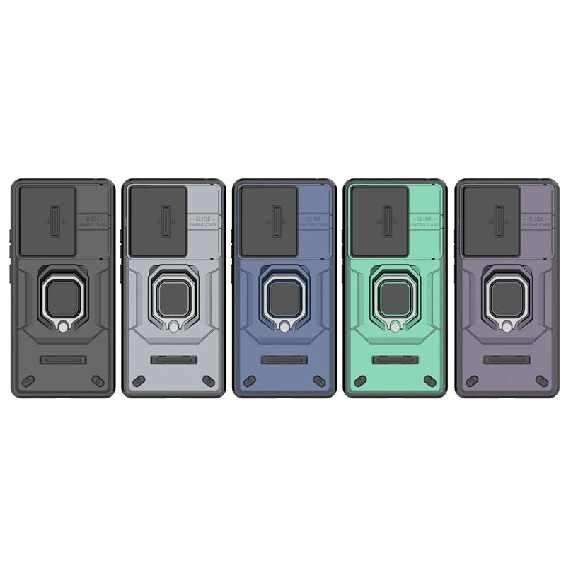 Armor Slide Camera Lens Proteção Capa, Anel Stand Cases para Xiaomi Redmi Note 13 Pro, 4G