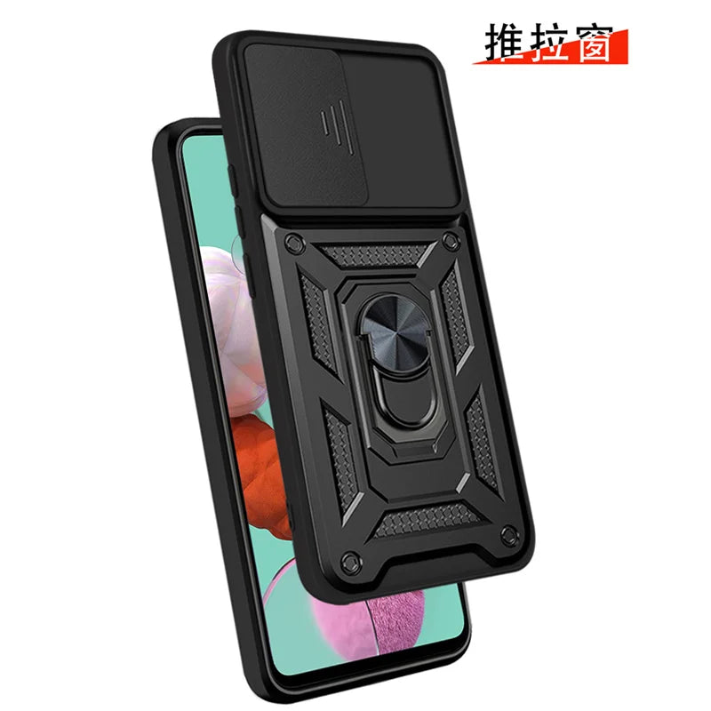 Capa à prova de choque para Samsung Galaxy, Suporte do anel magnético do carro, Capa Push Pull Camera Protect, A11, A31, A51, A71, M11, M51, A21s