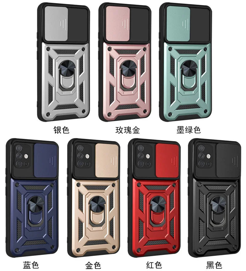 Capa à prova de choque para Samsung Galaxy, Suporte do anel magnético do carro, Capa Push Pull Camera Protect, A11, A31, A51, A71, M11, M51, A21s