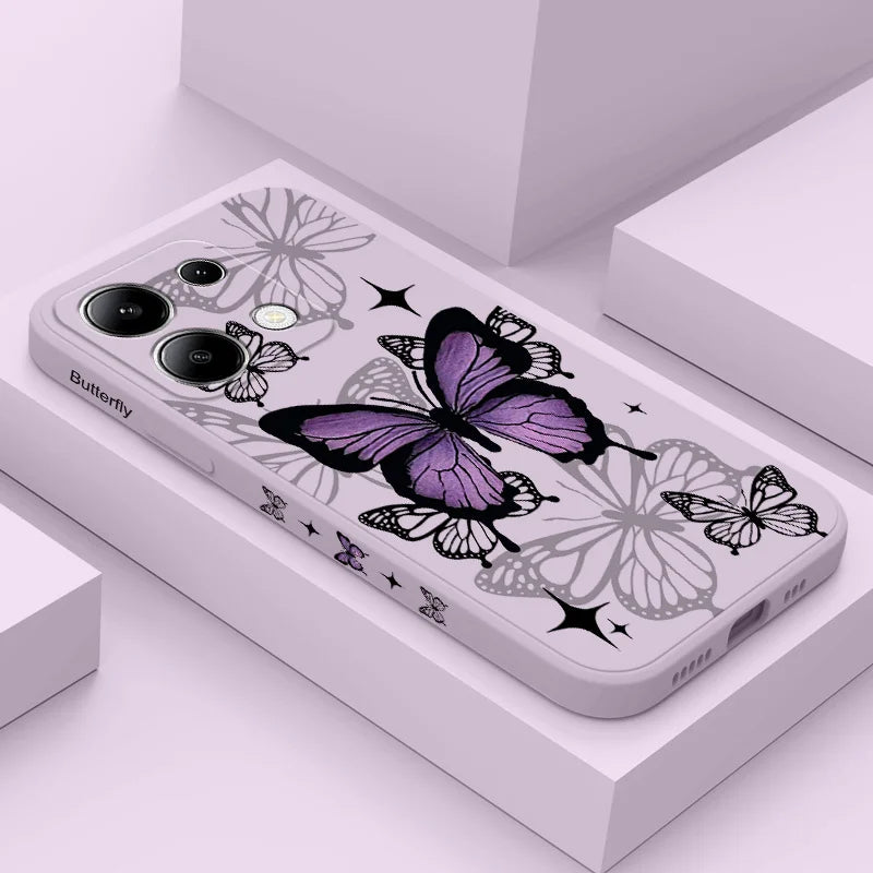 Capa Flying Butterfly Phone para Xiaomi, Capa de Silicone Líquido, Redmi Note 13, 12, 12S, 11, 11S, 10, 10S, 9, 9S Pro Plus, 4G, 5G