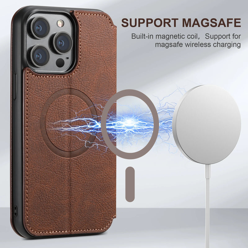 SUTEENI-Capa De Telefone De Couro Magsafe Para Iphone,  De Luxo, Carteira Ultra Flip, Porta-Cartão, 12, 13, 14, 15 Pro Max