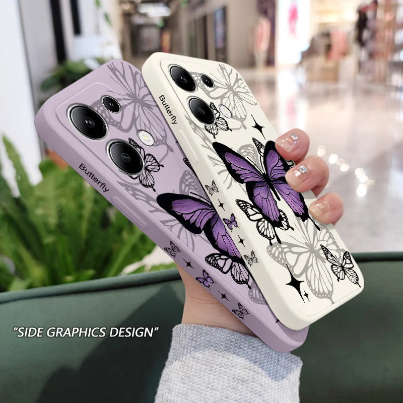 Capa Flying Butterfly Phone para Xiaomi, Capa de Silicone Líquido, Redmi Note 13, 12, 12S, 11, 11S, 10, 10S, 9, 9S Pro Plus, 4G, 5G