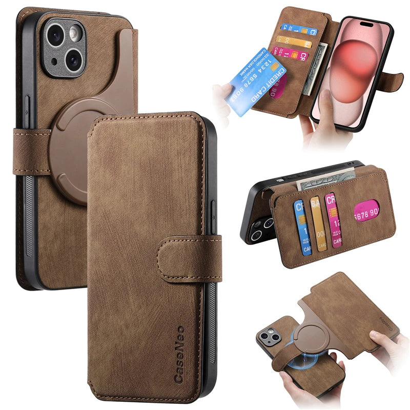 Capa de Carteira Magnética Removível para iPhone, Slot para Cartão, Flip Hold. iPhone 12, 13, 14, 15 - PRO, PROMAX, PLUS, Mini