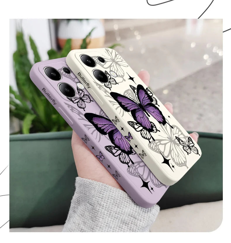 Capa Flying Butterfly Phone para Xiaomi, Capa de Silicone Líquido, Redmi Note 13, 12, 12S, 11, 11S, 10, 10S, 9, 9S Pro Plus, 4G, 5G